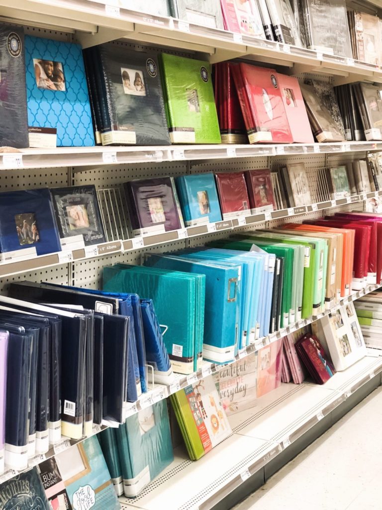 aisle of colorful scrapbooks