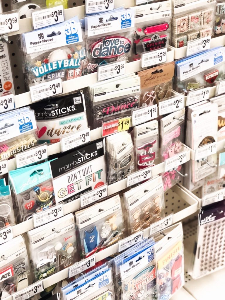 aisle of stickers in craft store