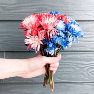 bouquet of red and blue flowers