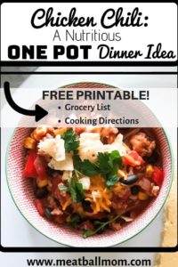 This One Pot Chicken Chili Dinner Idea is a Dinner Trifecta.  It checks all the important boxes of a great meal busy moms can serve their families! #chickenrecipes #chickendinner #chickendinnerrecipes #dinnerrecipes #dinnerideas #easydinnerrecipes #healthydinner #chilirecipe #onepot #onepotmeals