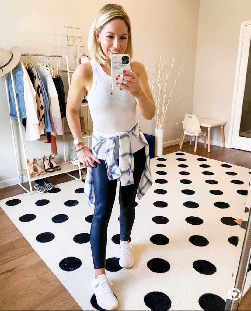 Easy Outfit Formulas: Faux Leather Leggings + White Oxford Shirt